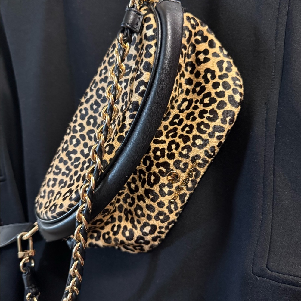 Michael Kors Black and Tan Leopard Crossbody Bag